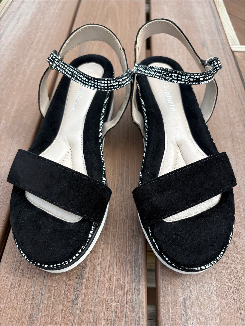 Bella Comforto Dahlia Suede and Leather Wedge Sandals